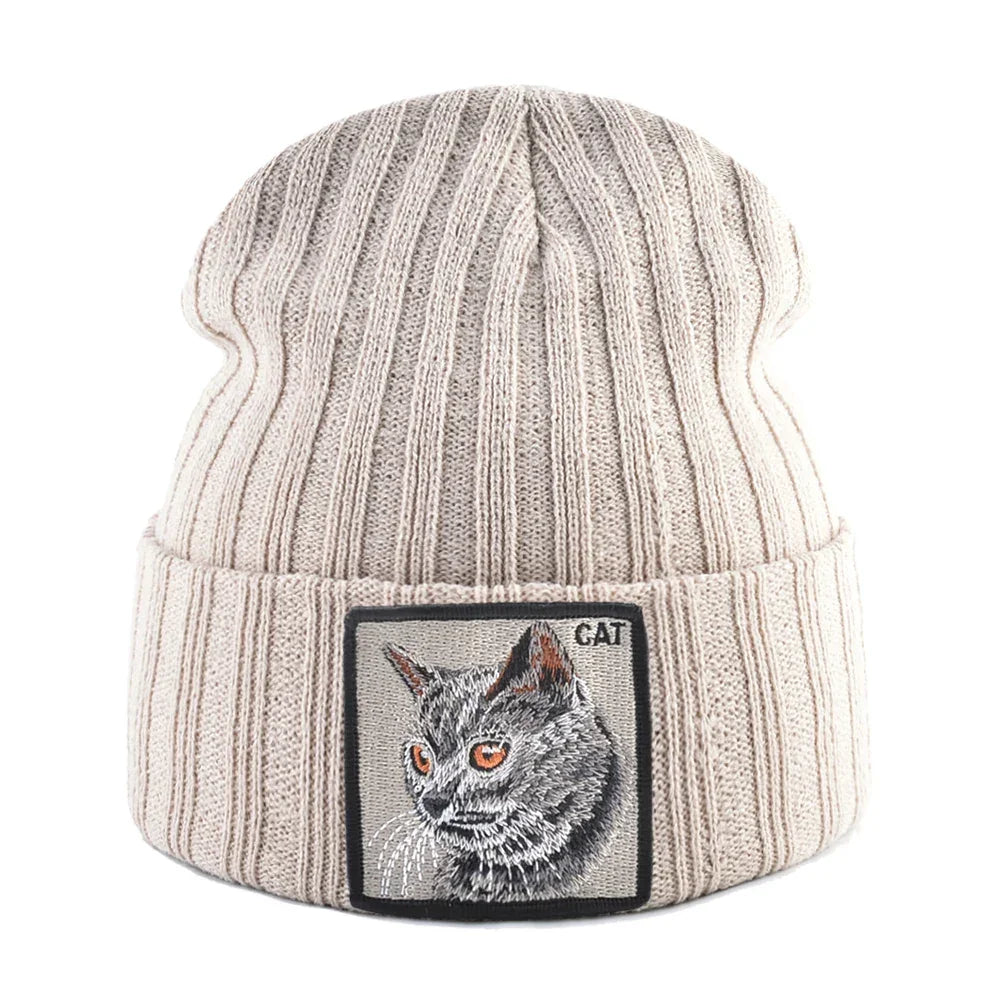Women's Fashion Beanies Hat Solid Color Knitted Wool Skullies With Embroidery Patch Autumn Winter Men's Knit Gorras Bonnet