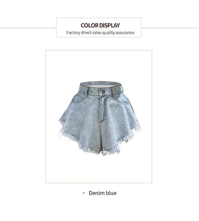 2025 Summer New Women Jeans Denim Shorts High Waist Loose Tassel Jeans S-xxl