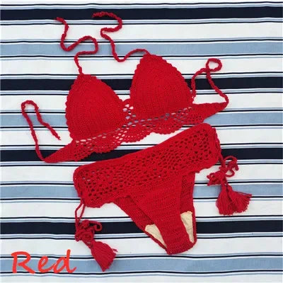 Handmade Crochet Push up Bikini Set Sexy Women Swimwear Crop Top Beach Swimsuit Suit