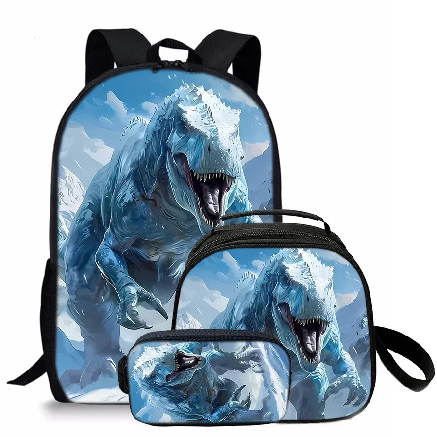 3 Pcs Set Dinosaur Round Lunch Bags ,Pencil Bags ,School Bags for Boy/Girls Best Gifts 3D Cartoon Backpack for Children
