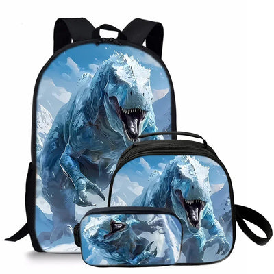 3 Pcs Set Dinosaur Round Lunch Bags ,Pencil Bags ,School Bags for Boy/Girls Best Gifts 3D Cartoon Backpack for Children