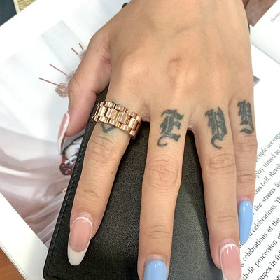 Luxury Never Fade 18K Gold Plated Bold Wide Thick Ring for Women Chunky Link Chain Stainless Steel Strap Finger Rings Jewelry