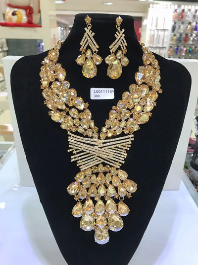 Women Luxury Necklaces Set Wedding Delicate Fashion Jewelery Set Crystal Rhinestone Earrings Jewelry Sets