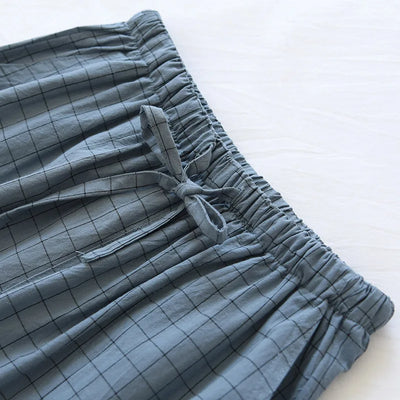 couple washed cotton trousers thin men and women home pants Elastic Waist Sleep Bottoms Plaid lounge pants home sleepwear 2021