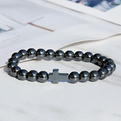 New Men Beads Cross Hematite Bracelets Wholesale Bileklik Meditation Bead Bracelet Women Yoga Jewelry Homme