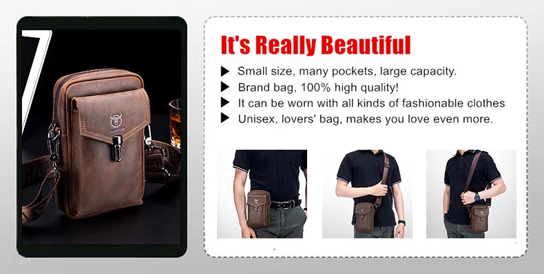 BULLCAPTAIN-Men's Leather Shoulder Bag Brand Casual Men's Bags Small Mini Multifunctional Crossbody Bag's D07