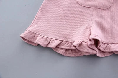 Summer Children Clothing Baby Cute  Girls Casual T-Shirts Bib Shorts 2Pcs/Set Toddler Cartoon Fashion Cotton Infant Clothes Suit