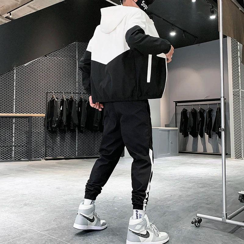 2025 Men Tracksuit Casual Joggers Hooded Sportswear Jackets And Pants 2 Piece Sets Hip Hop Running Sports Suit - Elanique