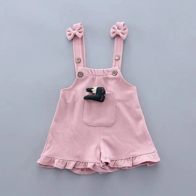 Summer Children Clothing Baby Cute  Girls Casual T-Shirts Bib Shorts 2Pcs/Set Toddler Cartoon Fashion Cotton Infant Clothes Suit