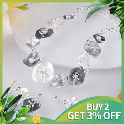 MeiceM Women Silver Plated Pendant Original Design Chain Leaf Necklace Drop Female Luxury Necklaces Set for Wedding Women's Mom