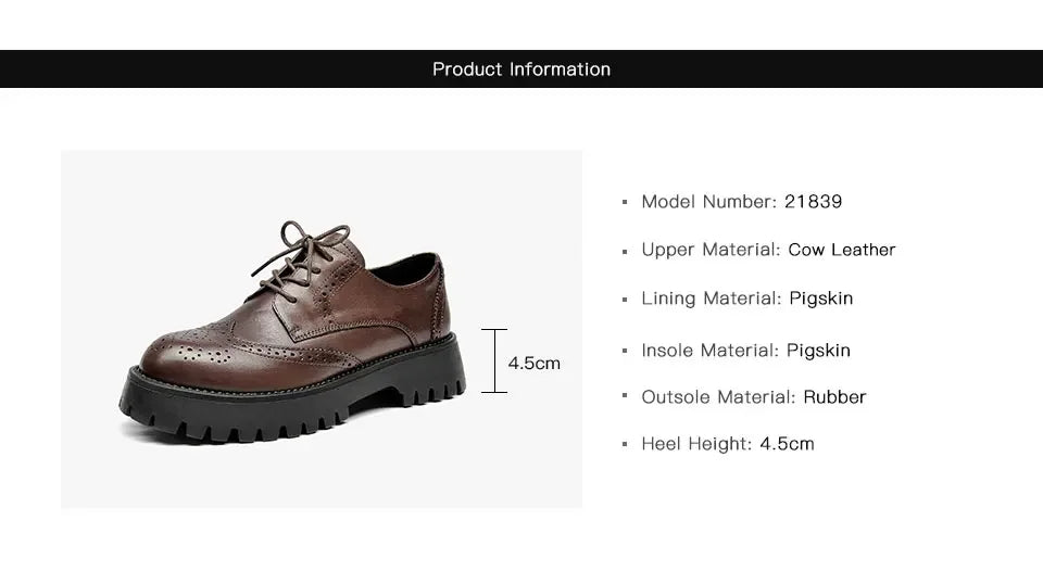 BeauToday Brogue Shoes Women Genuine Cow Leather Wintip Round Toe Cross-Tied Thick Sole Ladies Derby Shoes Handmade 21839