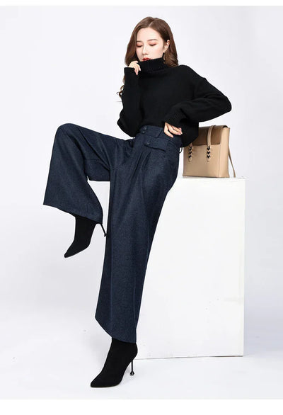 2023 Winter Warm Wool Women's Pants Female High Waist Pleated Wide Leg  Capris for Women Trousers Woman  4xl