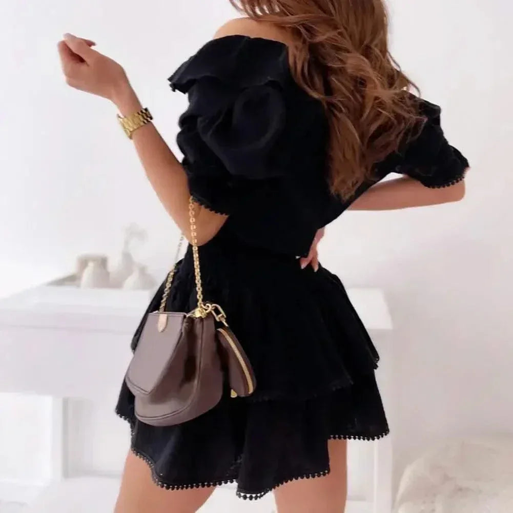 V-neck Elastic Waist Ruffled Short Sleeve Mini Cake Dress For Women| Elegant Party Dresses Girls | Summer |