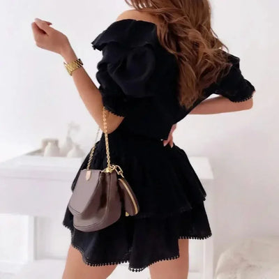 V-neck Elastic Waist Ruffled Short Sleeve Mini Cake Dress For Women| Elegant Party Dresses Girls | Summer |