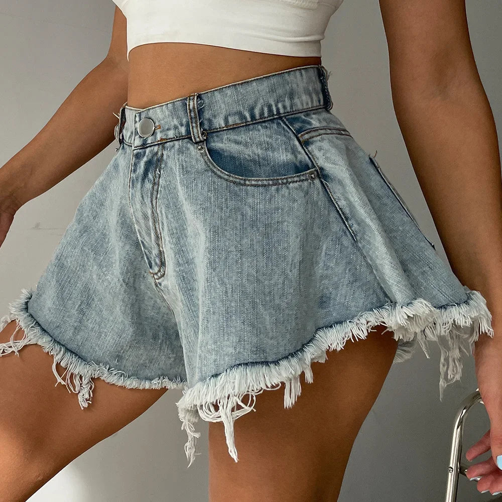 2025 Summer New Women Jeans Denim Shorts High Waist Loose Tassel Jeans S-xxl