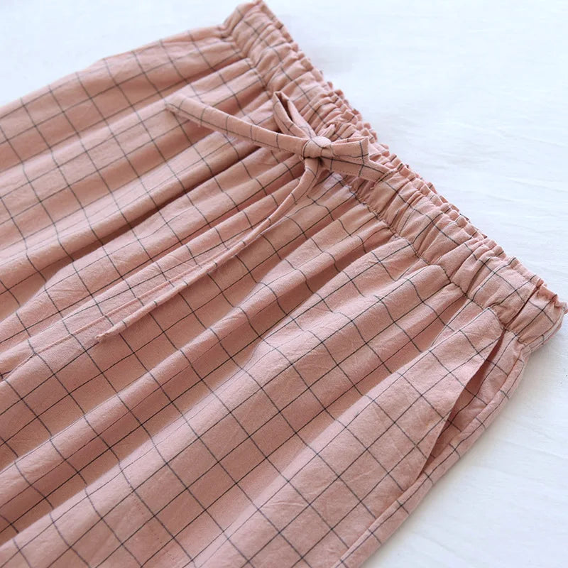 couple washed cotton trousers thin men and women home pants Elastic Waist Sleep Bottoms Plaid lounge pants home sleepwear 2021