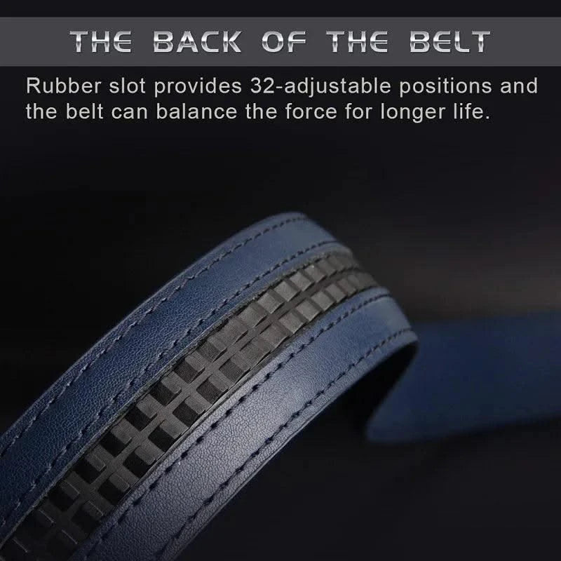 Blue Genuine Leather Automatic Buckle Strap Metal Belts for Men| Male