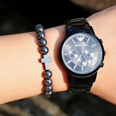 New Men Beads Cross Hematite Bracelets Wholesale Bileklik Meditation Bead Bracelet Women Yoga Jewelry Homme