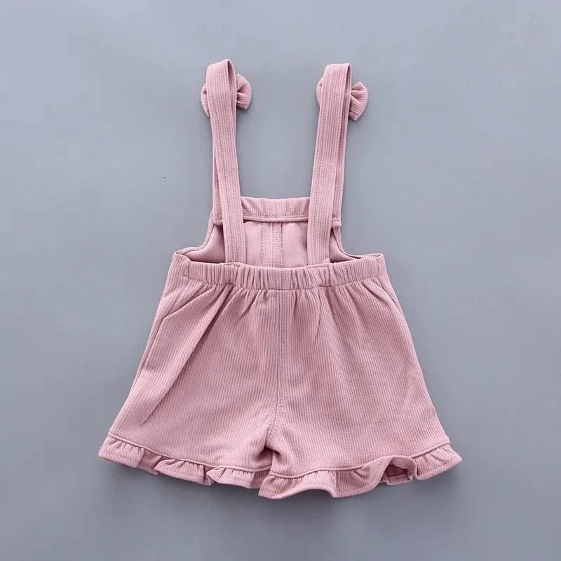 Summer Children Clothing Baby Cute  Girls Casual T-Shirts Bib Shorts 2Pcs/Set Toddler Cartoon Fashion Cotton Infant Clothes Suit