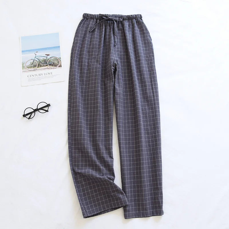 couple washed cotton trousers thin men and women home pants Elastic Waist Sleep Bottoms Plaid lounge pants home sleepwear 2021