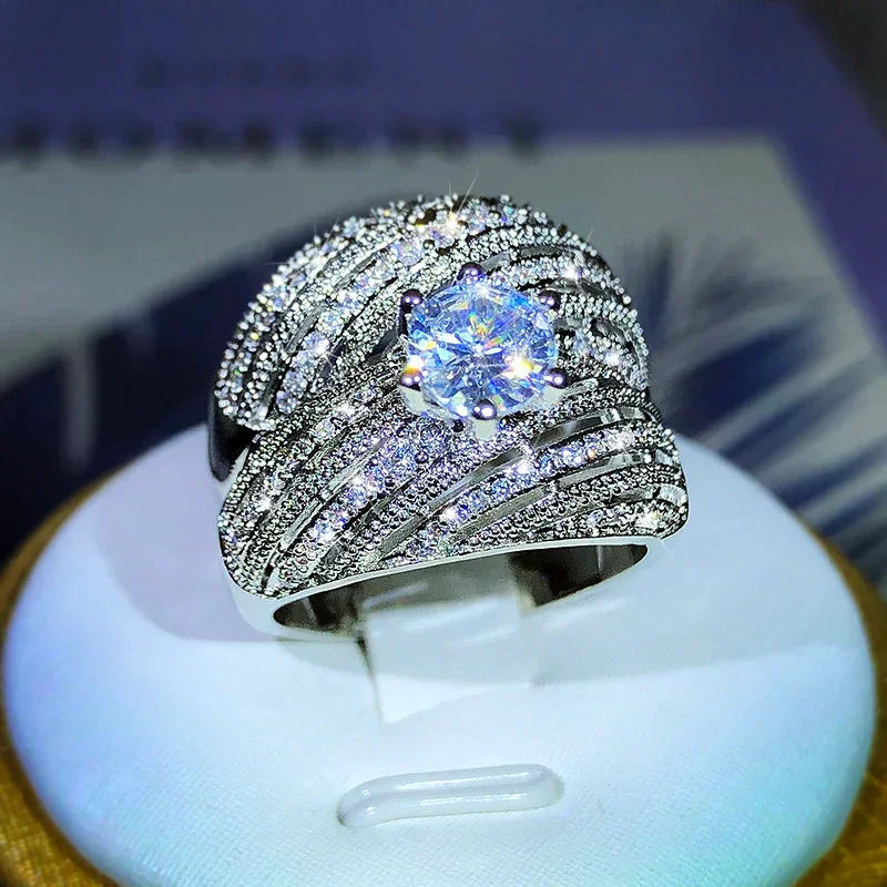 Luxury Double Set Ring High-Grade Zircon Plated Real Gold Men's And Women's Rings Party Wedding Jewelry Gift