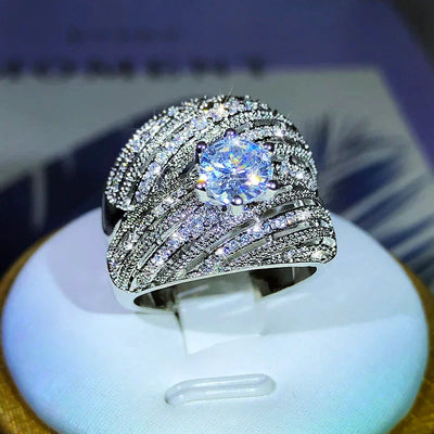 Luxury Double Set Ring High-Grade Zircon Plated Real Gold Men's And Women's Rings Party Wedding Jewelry Gift