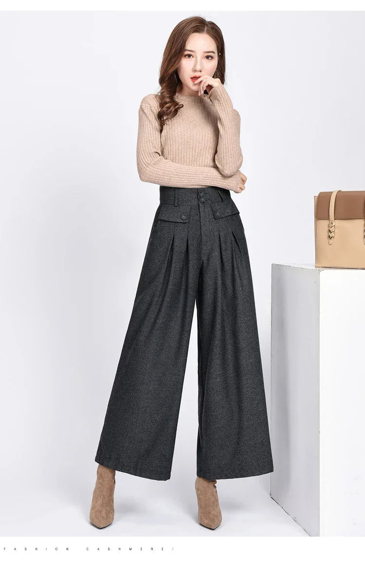 2023 Winter Warm Wool Women's Pants Female High Waist Pleated Wide Leg  Capris for Women Trousers Woman  4xl
