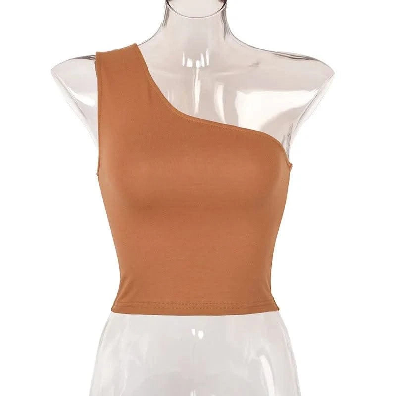 Women Sports Tank Tops Sexy Crop Tops Vest Casual One Shoulder