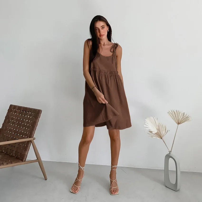 Sexy Backless Beach Dress for Women V Neck Splice Folds Mini Dresses Womens Party Elegant Bandage Short Sundress Female