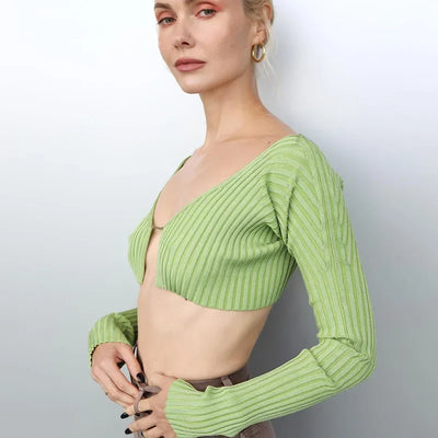Cryptographic Autumn Knitted Sexy Cropped Sweaters Women Fashion Long Sleeve Cardigan Women Tops Pullovers Oversized Clothes