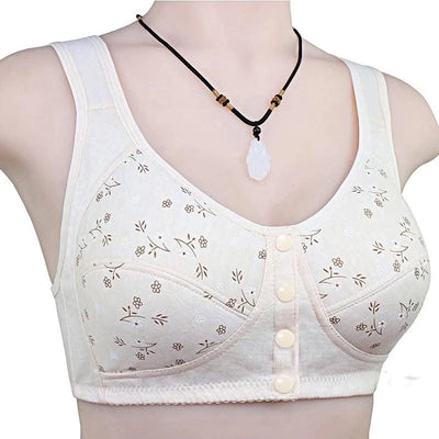 Front Closure Cotton Bras Women Removable Padded Bra Soft Camisole Middle Age Women Everyday Underwear Big Bust 50/115 B C Cup