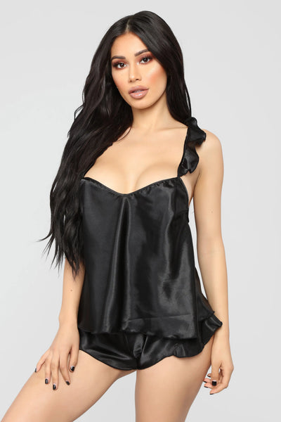 Women Sleepwear Babydoll  Lingerie Nightwear Shorts Pjama Set Ruffles Solid Satin Silk Lace Homewear S-XXL