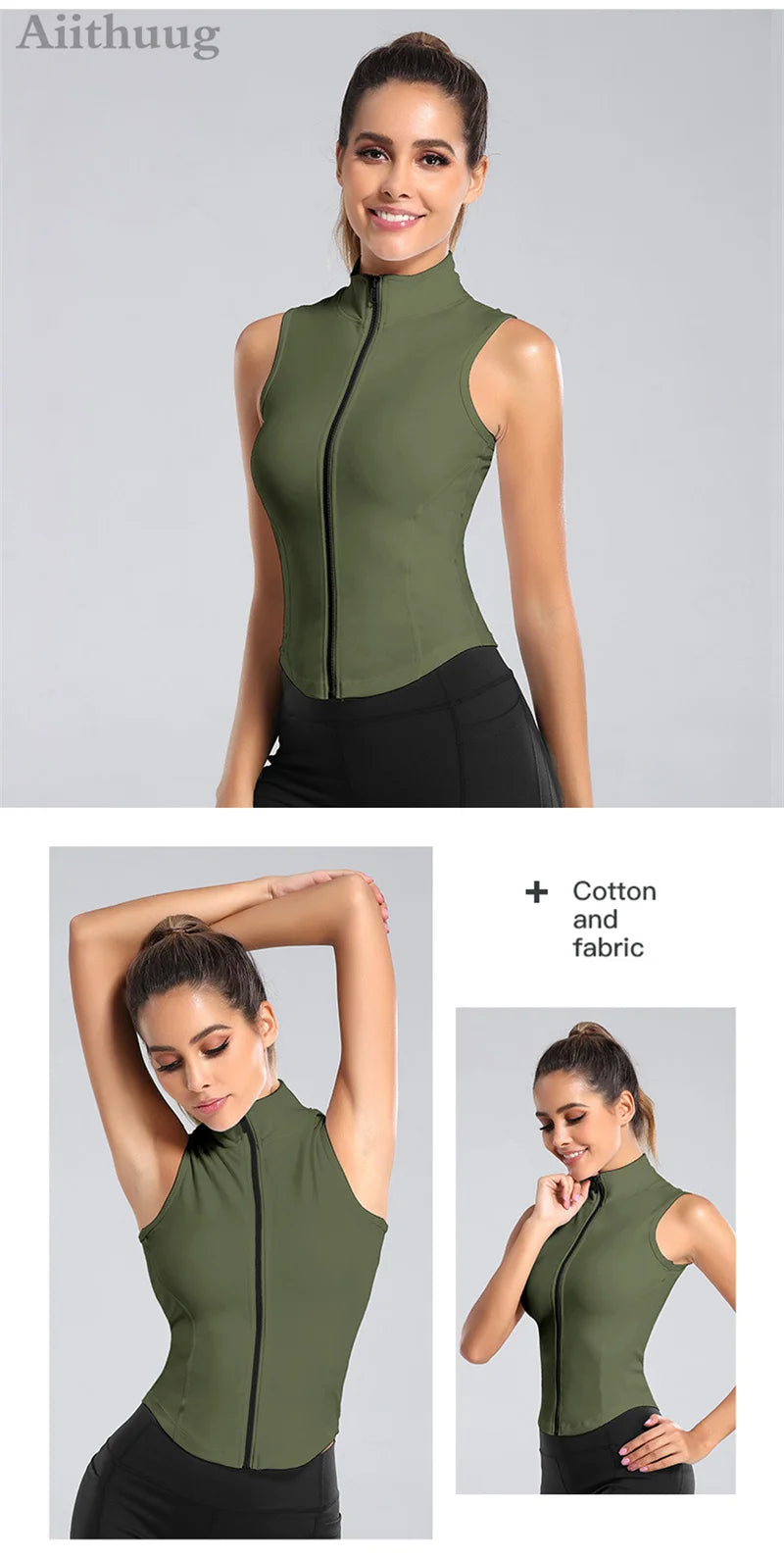 Aiithuug Athletic Zip Up Sweat Vest Jacket Sleeveless Running Yoga Tops High Neck Shirts Sports Top Fitness Women Workout Tops