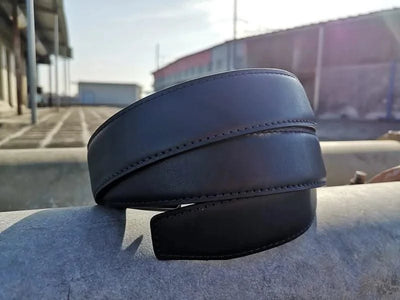 Blue Genuine Leather Automatic Buckle Strap Metal Belts for Men| Male