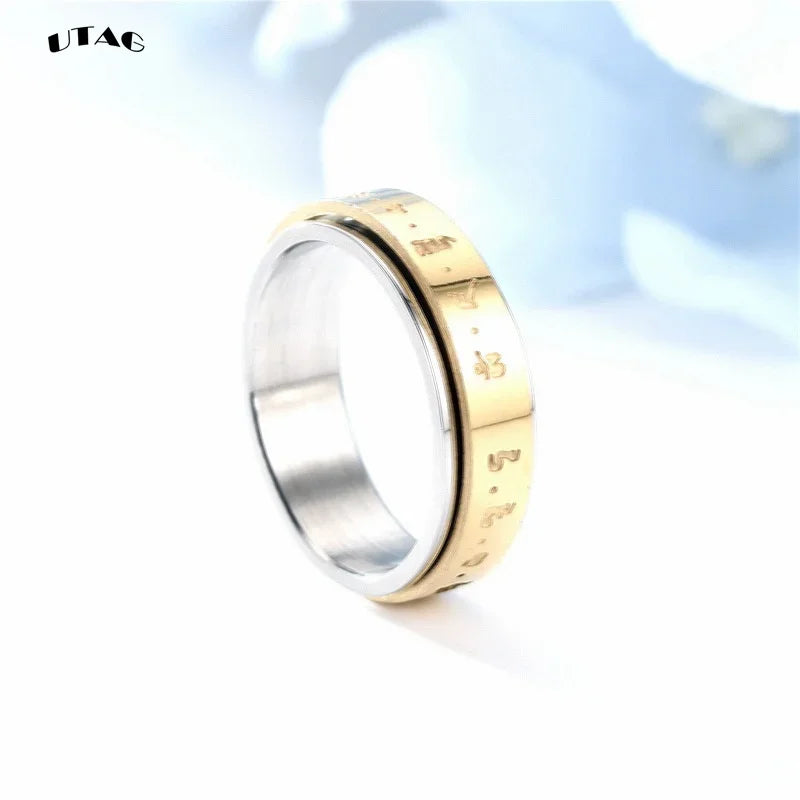 Rotatable Tibetan Buddhism Six-character Rumor Rings Men Spinner Stainless Steel Ring for Women Male Buddhism Lucky Jewelry Gift