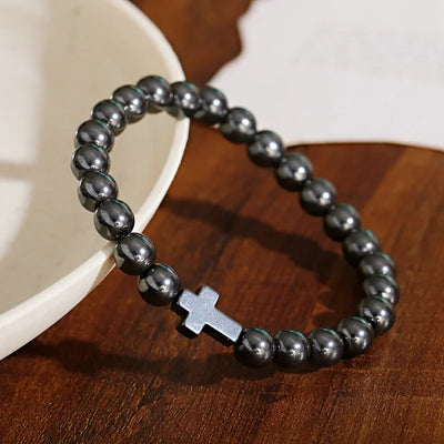 New Men Beads Cross Hematite Bracelets Wholesale Bileklik Meditation Bead Bracelet Women Yoga Jewelry Homme