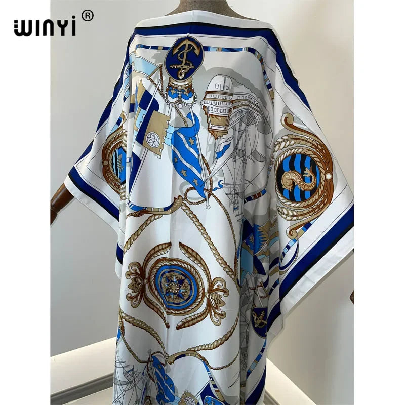 Printed  Dresses For Women 2021 Fashion Design Loose Dress Batwing Maxi Long Femme Vestidos Summer Autumn Party Elegant Dress