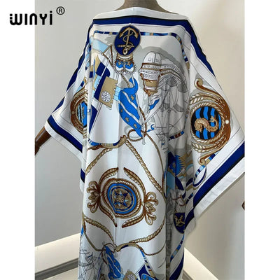 Printed  Dresses For Women 2021 Fashion Design Loose Dress Batwing Maxi Long Femme Vestidos Summer Autumn Party Elegant Dress