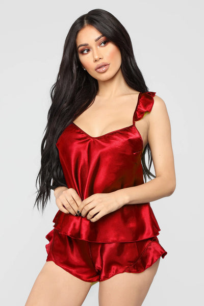 Women Sleepwear Babydoll  Lingerie Nightwear Shorts Pjama Set Ruffles Solid Satin Silk Lace Homewear S-XXL