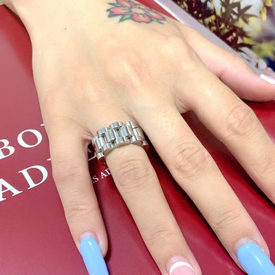 Luxury Never Fade 18K Gold Plated Bold Wide Thick Ring for Women Chunky Link Chain Stainless Steel Strap Finger Rings Jewelry