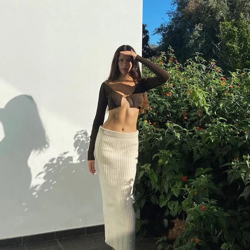 Cryptographic Autumn Knitted Sexy Cropped Sweaters Women Fashion Long Sleeve Cardigan Women Tops Pullovers Oversized Clothes