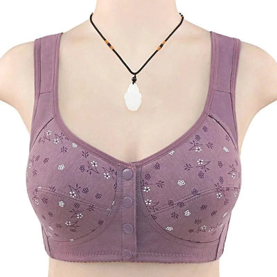 Front Closure Cotton Bras Women Removable Padded Bra Soft Camisole Middle Age Women Everyday Underwear Big Bust 50/115 B C Cup