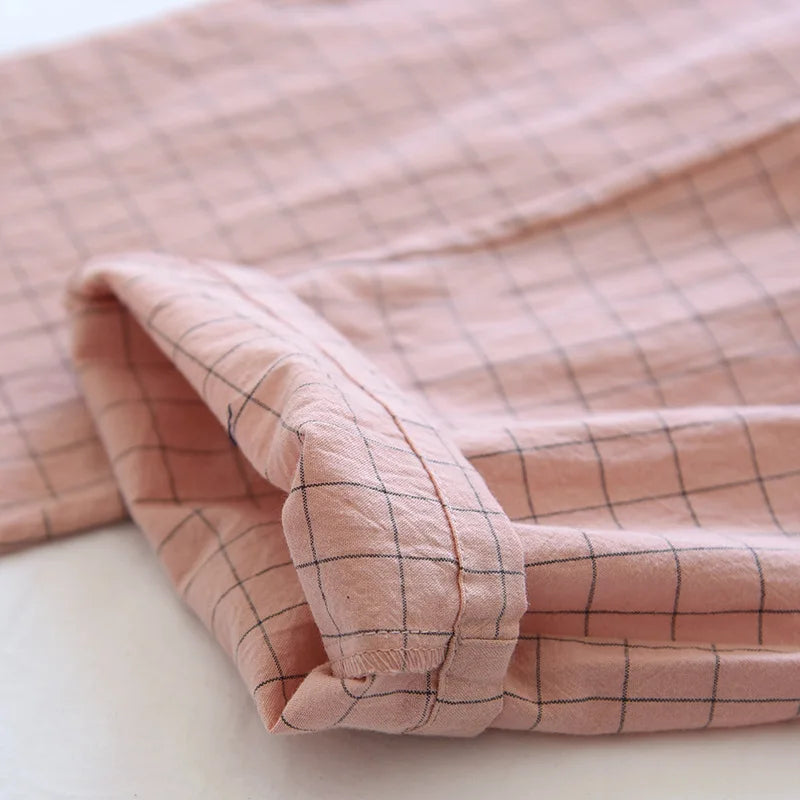couple washed cotton trousers thin men and women home pants Elastic Waist Sleep Bottoms Plaid lounge pants home sleepwear 2021