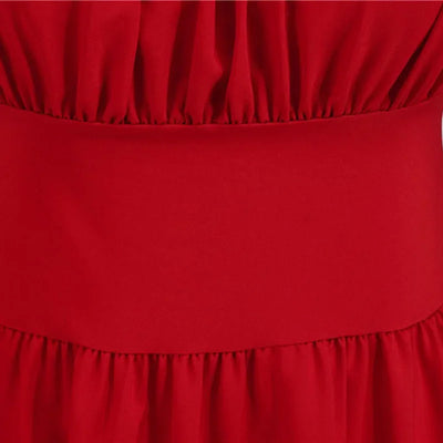 Women Vintage Dress Robe Elegant Party  Casual Office Midi Dress Femme Summer Puff Sleeve Square Collar Solid Red