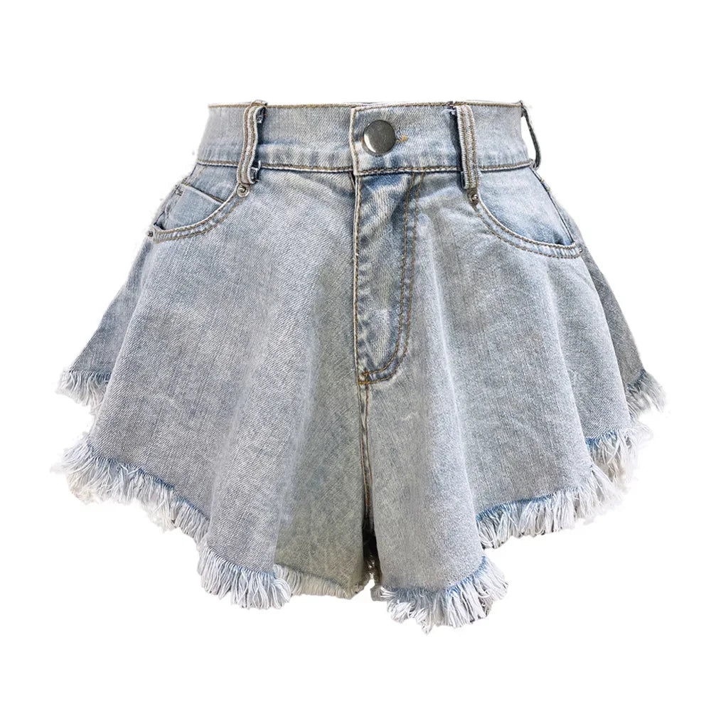 2025 Summer New Women Jeans Denim Shorts High Waist Loose Tassel Jeans S-xxl