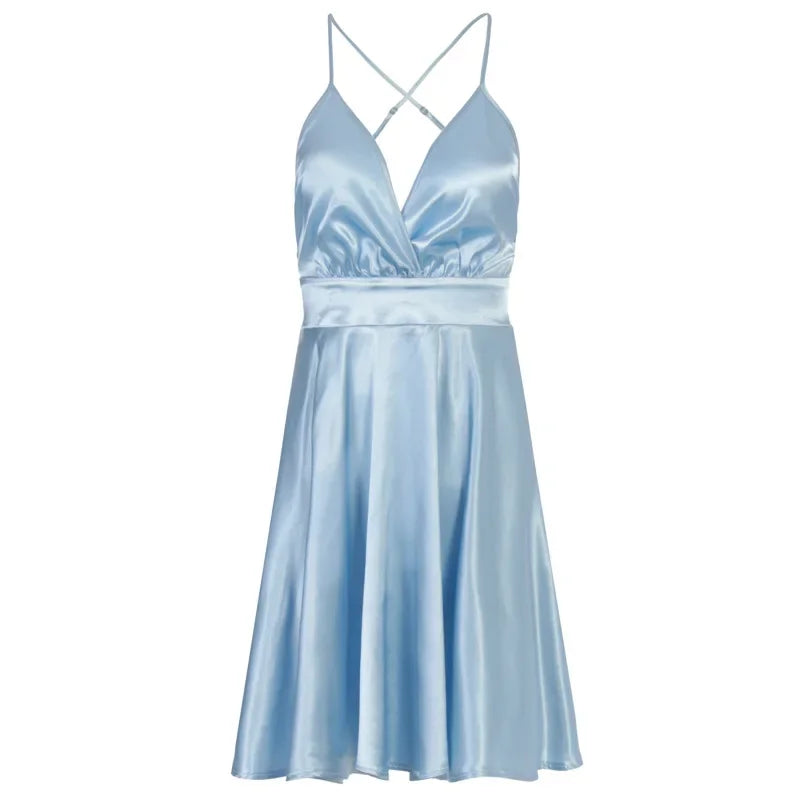 Women's Dress 2024 Fashion Summer elegant bow white female mini dress party cute sexy french romantic silk dress women