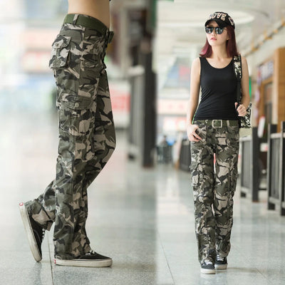 Female Outdoor Training Pockets Cargo Pants Women Sports Climbing Hiking Camping Loose Straight Camo Trousers