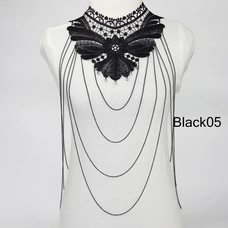 Multi layer Chain necklace Women Tassel Necklaces&pendants Black Lace Collares big necklace Women Maxi Colar