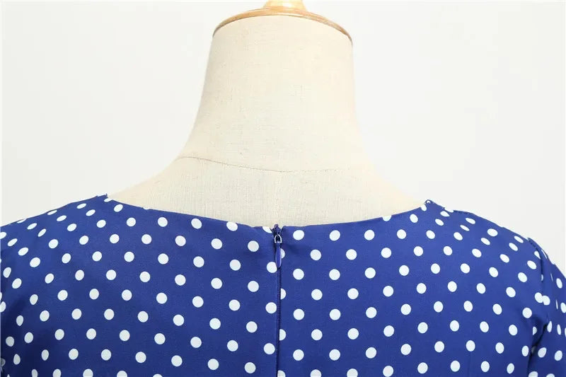 Women Summer Dresses Robe Vintage 50s 60s Big Swing Party Rockabilly Dress White Polka Dot Vestidos