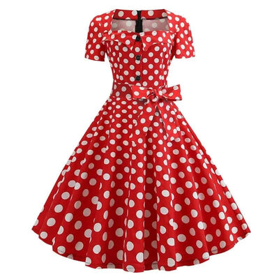 Women Summer Dress Elegant Retro Vintage 50s 60s Robe Rockabilly Swing Pinup Dresses Casual Red Party Vestidos
